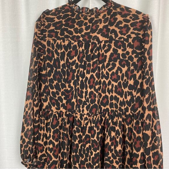 J.Crew Animal Print Tie Neck Tiered Dress Sz.M - Picture 12 of 16